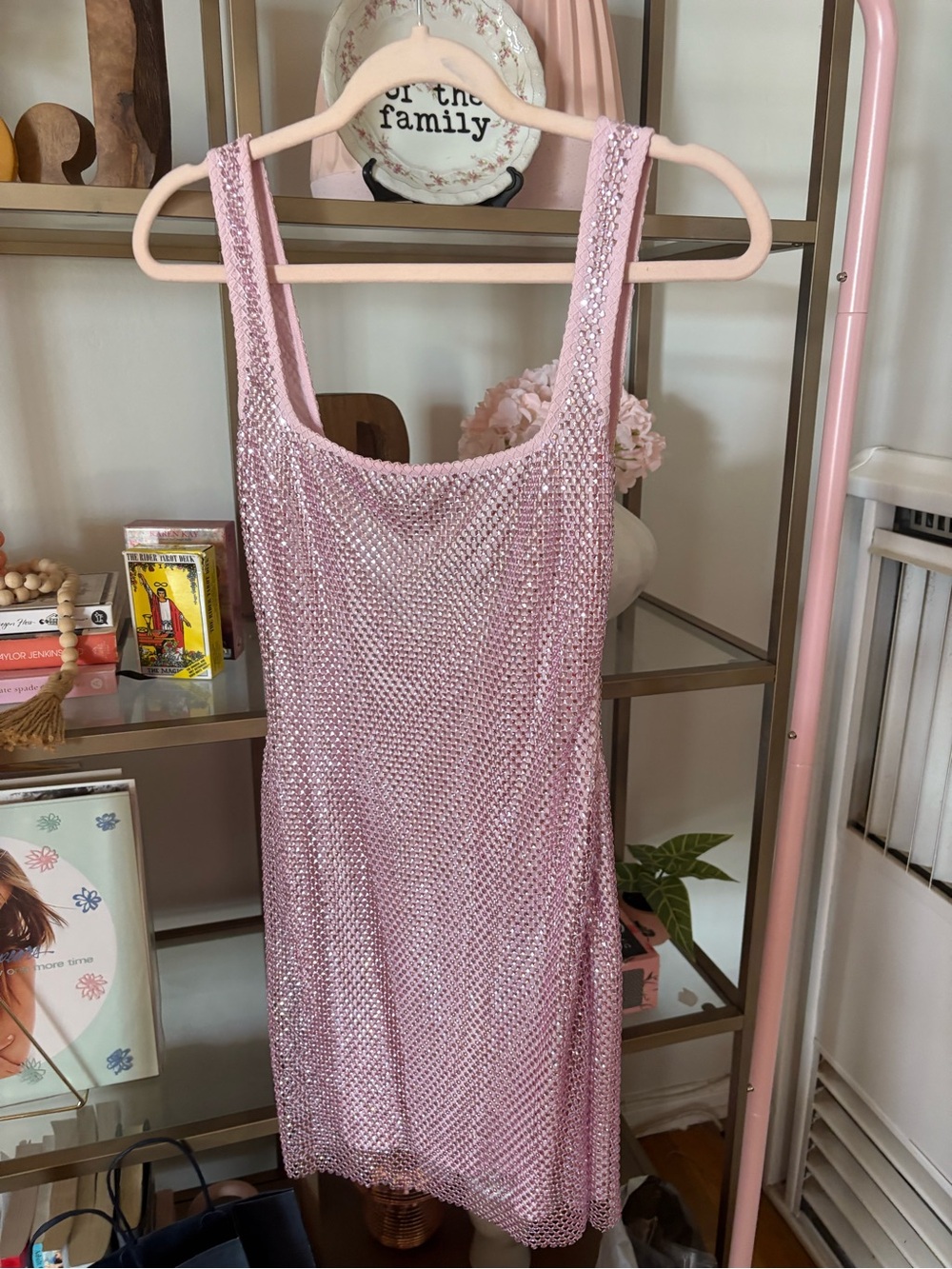 Sequin Mesh Mini Dress in Blush Pink - Women